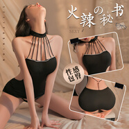 曼煙 情趣內(nèi)衣 性感睡衣女極污度誘惑角色扮演連體緊身包臀連身裙夫妻刺激丁字褲套裝 珍珠秘書裝 黑色 9179