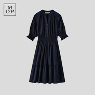 Marc O'Polo/MOP 夏季純棉新中式印花司馬克腰顯瘦連衣裙女士收腰裙子