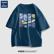 山頭林村bava衣服GENIOLAMODE夏季美式復古短袖男大碼半袖2024純棉情侶裝t 蔚藍(星空畫(huà)) 5XL(推薦體重230-260斤) 均碼