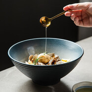 INSCRIPTION 日式陶瓷拉面碗創(chuàng)意窯變家用特色餐廳手繪大湯碗大容量菜碗 藏藍粗點灰