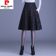 皮爾卡丹（pierre cardin）毛呢半身裙格子中裙a字裙秋冬2025新款高腰傘裙遮胯呢子中長裙子 藍(lán)格 M