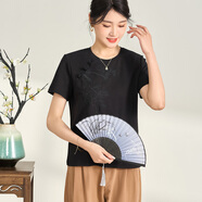 米思陽(yáng)米思陽(yáng)2024夏季新款新中式重工刺繡短袖T恤休閑舒適上衣2280 黑色 XL
