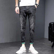 金盾金盾（KIN DON）夏季褲子男韓版潮流九分牛仔褲男潮牌修身小腳褲 黑色 36
