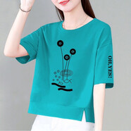 珞達達純棉短袖衛衣女新款韓版寬松短袖t恤短款上衣顯瘦百搭T恤衫 湖藍（蓮花) 2XL 建議130-145斤