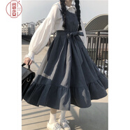 閃動少女（SHANDONGSHAONV）連衣裙2020秋裝新款韓版寬松中長裙秋季背帶裙秋冬吊帶裙女春秋 白色襯衫 均碼