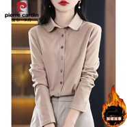 皮爾卡丹雙面德絨襯衫女士秋冬季2025年新款洋氣加絨加厚上衣小衫長袖襯衣 卡其色(加絨)《今年流行別致漂亮 M (90-100斤)
