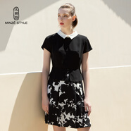 名師路印花連衣裙假兩件春秋裝新款優(yōu)雅通勤職業(yè)女裝顯瘦碎花優(yōu)雅套裙 TS2222122短黑白水墨印花90SS XL