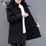 啄木鳥(niǎo)女士冬季棉服中長(cháng)款2025新款中年大碼冬裝加厚帶帽棉衣 黑色 XL (建議110-125斤)