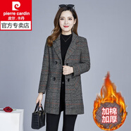 皮爾卡丹百搭洋氣女裝格子呢大衣女冬2025年秋季新羊毛呢子外套中長(cháng)款厚雙 灰色 加棉 加厚 2XL 建議110-125