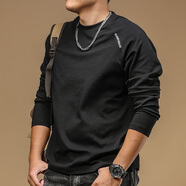 季言高端品牌男士t恤長(cháng)袖 云梯棉加厚保暖內搭打底衫插肩袖上衣體恤潮 黑色 M （適合120-135斤）