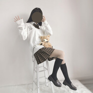 【JK制服官方】|巧克力小熊|日系軟妹可愛(ài)jk制服格裙學(xué)院刺繡毛衣格紋百褶裙套裝 巧克力格裙 L