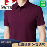 皮爾卡丹（pierre cardin）輕奢高檔冰絲短袖T恤男夏季新款中年高端寬松大碼無(wú)痕抗皺上衣 無(wú)痕短袖 酒紅 L 170/92A 140-155斤