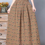 Lauaird 棉麻碎花時(shí)尚氣質(zhì)半身裙春夏秋中長(cháng)款高腰顯瘦A字裙商場(chǎng)品質(zhì)文藝 土黃色 均碼