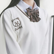【JK制服官方】|巧克力小熊|日系軟妹可愛(ài)jk制服格裙學(xué)院刺繡毛衣格紋百褶裙套裝 小熊毛衣長(zhǎng)袖 L