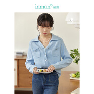 茵曼（INMAN）法式通勤V字翻領(lǐng)毛衣秋女裝新款插肩袖寬松開衫上衣18332038 天藍(lán)色 S