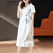 衣典零一（LEDIALYI）白色連衣裙女裝夏季2025新款中年休閑減齡遮肚子顯瘦衛(wèi)衣長裙夏天 白色 XL （建議120-135斤）