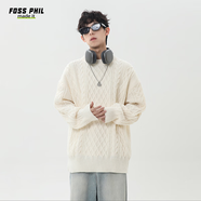 Foss Phil復古麻花毛衣男士秋冬季休閑圓領(lǐng)針織衫保暖打底衫2606米白L