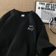 OEMG 刺繡重磅短袖t恤男夏季美式復(fù)古男款衣服潮牌半袖情侶百搭體恤衫 黑色 XL [建議120-135斤]