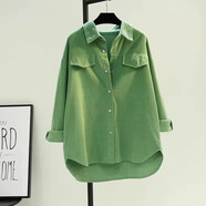 尚濤襯衫女春秋裝女裝新款韓版中長(cháng)款襯衣女上衣長(cháng)袖寬松休閑開(kāi)衫外套 牛油果綠 XL建議110-120斤
