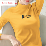LOVER RUCCI純棉半高領(lǐng)打底衫女內(nèi)搭春秋冬緊身洋氣加厚長袖t恤中領(lǐng)小衫上衣 黃色 XL