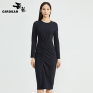 哥弟（GIRDEAR）女裝不規(guī)則設(shè)計(jì)棉質(zhì)洋裝連衣裙女1500215 黑 S (2碼)