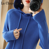 拉夏貝爾（La Chapelle）秋冬連帽套頭長袖毛衣女寬松休閑加厚打底針織衫保暖衛(wèi)衣帽衫 純100自動發(fā)熱克萊因藍色 純100自動發(fā)熱M