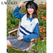 LAGOGO黑白撞色條紋無(wú)袖針織衫女拉谷谷春季新款V領(lǐng)簡(jiǎn)約背心馬甲 白黑(VW) S