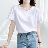 卡維澤 CAVIEZEL短袖t恤女純棉寬松百搭新款t恤女顯廋減齡淑女風(fēng)夏季短袖體恤衫 白色光板短袖 M 【95-108斤】