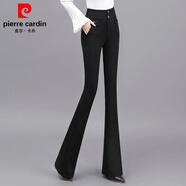 皮爾卡丹微喇褲子垂墜感上檔次春秋冬2025新款高腰高檔喇叭褲洋氣休閑褲女 黑色 M 95-108斤