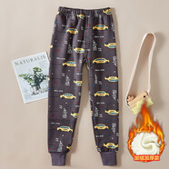 絨中羊男童女童加絨秋褲兒童中大童加厚保暖褲寶寶睡褲孩子一體絨褲棉褲 男童-咖啡小車(chē)(加絨) #90建議身高160cm左右