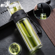 天喜（TIANXI）玻璃杯雙層茶水分離杯便攜泡茶杯男女士水杯耐熱創(chuàng)意商務(wù)辦公杯子 尊貴黑 500ml