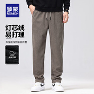羅蒙（ROMON）燈芯絨休閑褲男2025秋季抽繩腰時(shí)尚百搭直筒長(cháng)褲男 7K035610H卡其【加厚款】 180/XL (適合140-155斤)