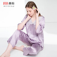 美標（MEIBIAO）送老婆商場(chǎng)同款真絲睡衣女春秋100%桑蠶絲綢性感可外穿家居服夏 灰紫 M (160)