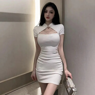愛(ài)圖榮網(wǎng)紅服裝衣服氣質(zhì)工服性感女人味低胸鏤空旗袍包臀連衣 02白色 M