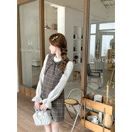 CHIWAWAMEME 恩曼少女/復古格紋毛呢背心連衣裙女秋冬季小香風(fēng)寬松短裙 格紋呢子背心裙 XS