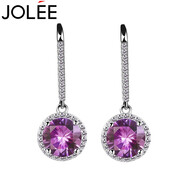 JOLEE耳釘女天然紫水晶S925銀耳環(huán)飾品時(shí)尚簡(jiǎn)約耳墜送女士禮物一物一證