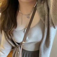 蓉月閣套裝女大碼胖妹妹慵懶風(fēng)復(fù)古針織毛衣開衫背心高腰百褶短裙女秋冬 針織背心【單件】 3XL 【140-165斤】