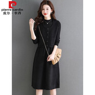 皮爾卡丹（pierre cardin）羊絨羊毛針織連衣裙套裝馬甲兩件套套裝裝打底毛衣裙長款過膝裙子 黑色 3XL 150-160斤