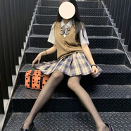 貴蘭姿jk制服套裝女半身裙夏季新款學(xué)院風(fēng)學(xué)生日系校服JK格裙百褶裙短裙 小熊的裙（格裙+短袖襯衫+黑絲） XS 【85斤以下】