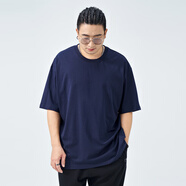 半墨大碼男裝基礎(chǔ)款200g純棉短袖t恤男寬松圓領(lǐng)胖子體恤打底衫夏 藏青色 5XL