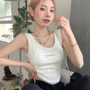 俞兆林純欲無袖打底背心女夏季韓版新款印花字母修身顯瘦短款魚骨上衣女 白色 均碼（80-130斤）