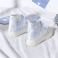 森馬（senma）女鞋高幫帆布鞋女學(xué)生百搭秋季新款透氣運動(dòng)休閑板鞋加絨棉鞋女 藍色 35