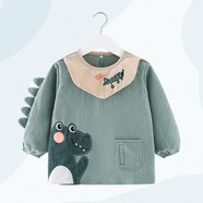 悅親予寶寶罩衣兒童防水防臟護衣秋冬男寶反穿衣吃飯圍裙燈芯絨嬰兒圍兜 霸王龍青綠 140【建議5-6歲】