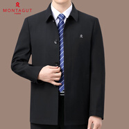 夢(mèng)特嬌（MONTAGUT）男士羊毛夾克男中老年翻領(lǐng)商務(wù)行政茄克衫爸爸裝春秋大碼扣子外套 黑色 165/84A
