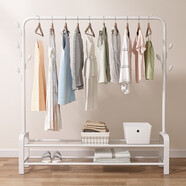 密林衣架落地臥室掛衣架家用掛衣服的架子室內簡(jiǎn)易晾衣桿衣帽架曬被架 150白+雙層置物網(wǎng)+7鉤