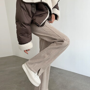 簡(jiǎn)蜓人字紋加厚加絨褲子女秋冬2026新款高腰窄版直筒小個(gè)子毛呢闊腿褲 燕麥色長(cháng)褲（春秋款） S (90斤以下)