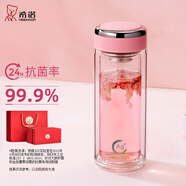 希諾（HEENOOR）雙層抗菌玻璃杯男女士高檔商務(wù)辦公泡茶杯大容量水杯加厚隔熱杯子 淺粉色-270ml-時(shí)尚杯蓋 銀離子抗菌版+禮盒裝+帶濾網(wǎng)