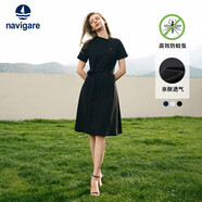 Navigare意大利小帆船女士短袖Polo裙休閑連衣裙2322874503 暗夜黑 L 