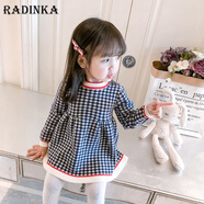 Radinka2025秋冬新款女童連衣裙兒童針織格子裙女寶寶洋氣紅色公主裙TSB 蘭色 格子款 【不加絨】 110 cm
