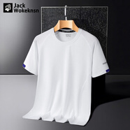 JACK WOKEKNSN狼爪云短袖t恤男夏季冰絲男裝速干衣服男士半袖休閑服裝薄款運(yùn)動(dòng) 白色 M